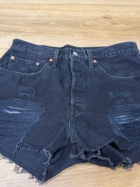 Levi's Black Distressed High-Rise Denim Shorts